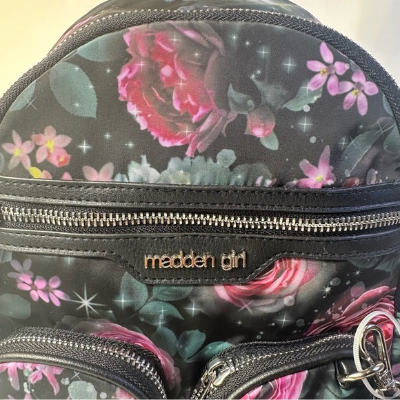 NEW Madden Girl Mini Black Floral Backpack and Removable Jeweled Zipper Pouch - Picture 3 of 8